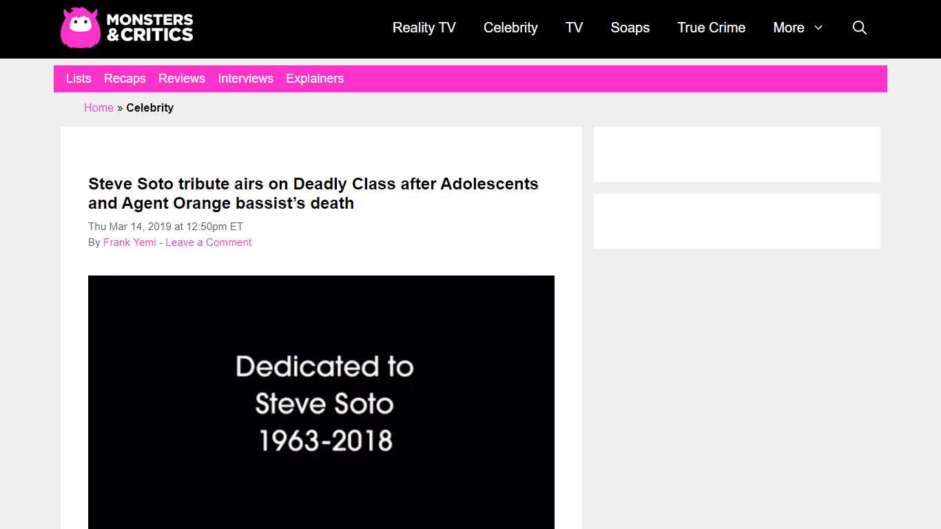 Steve Soto tribute airs on Deadly Class after bassist's death